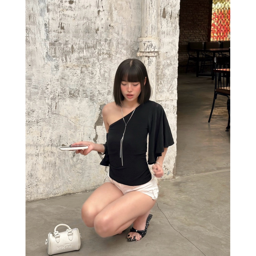 (CÓ BIGSIZE )-Áo thun lệch vai tay phồng Lumi