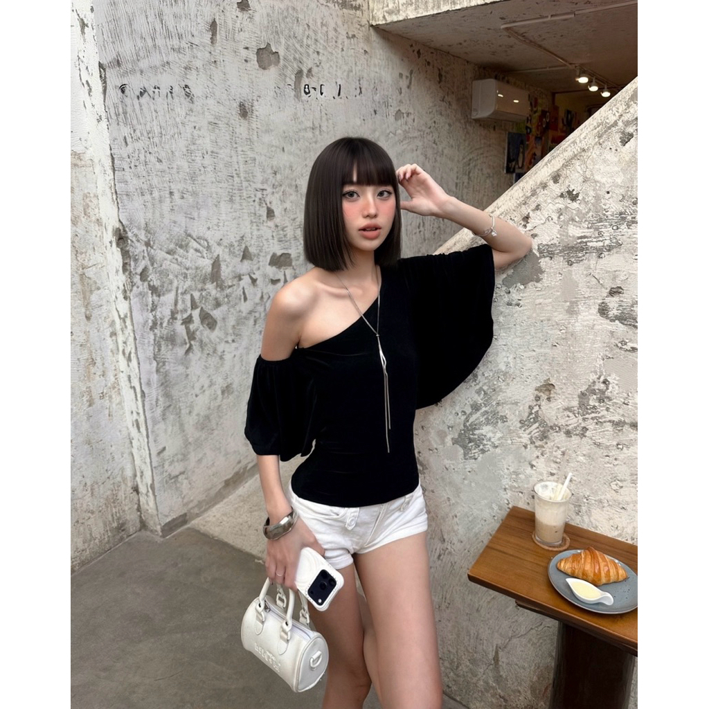 (CÓ BIGSIZE )-Áo thun lệch vai tay phồng Lumi