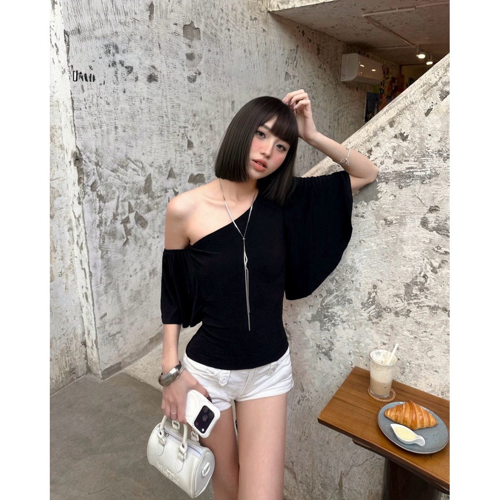 (CÓ BIGSIZE )-Áo thun lệch vai tay phồng Lumi