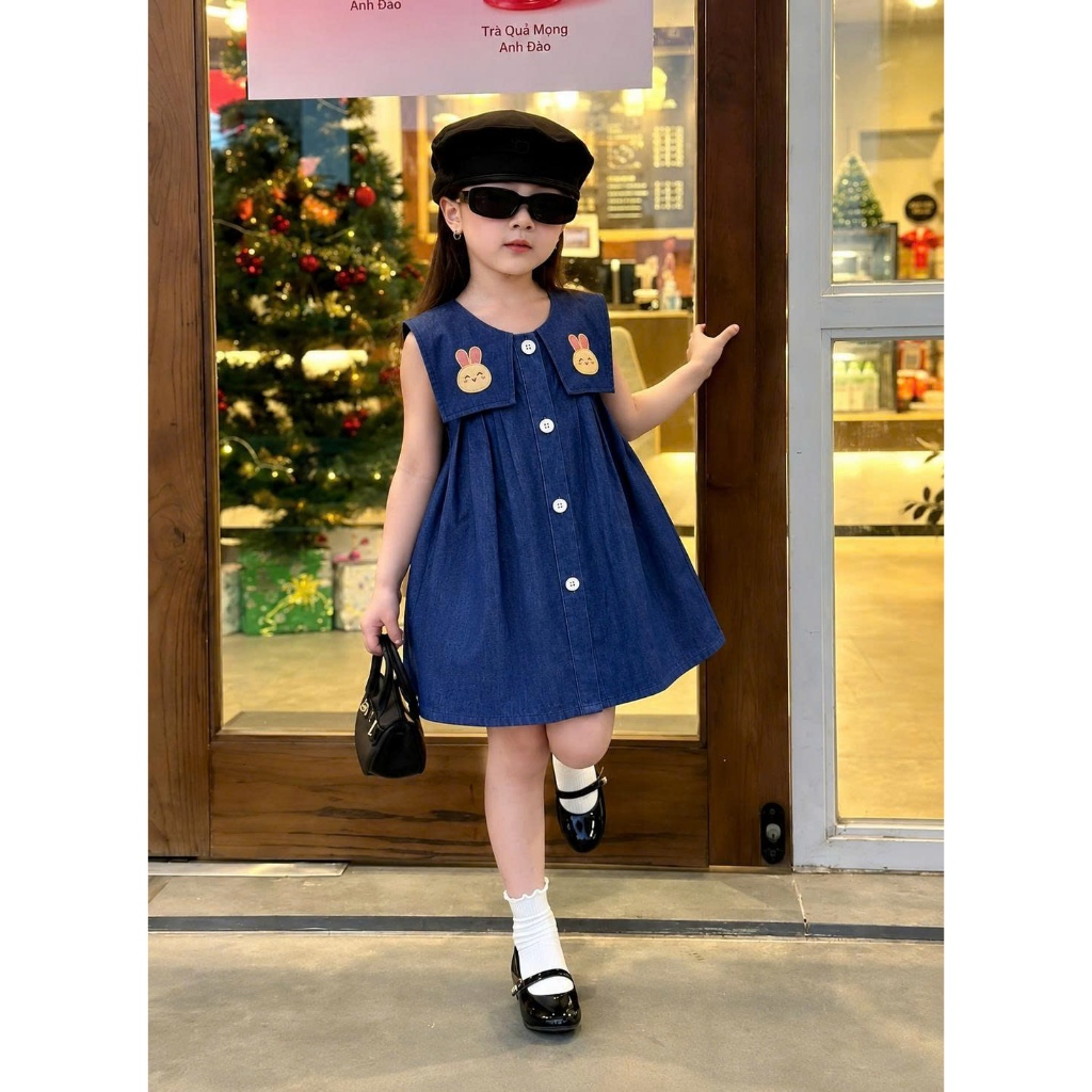 Váy bé gái, đầm bé gái mùa hè cổ thủy thủ chất bò mềm thoáng mát siêu xinh đi học đi chơi Size 8-40k SVB thỏ