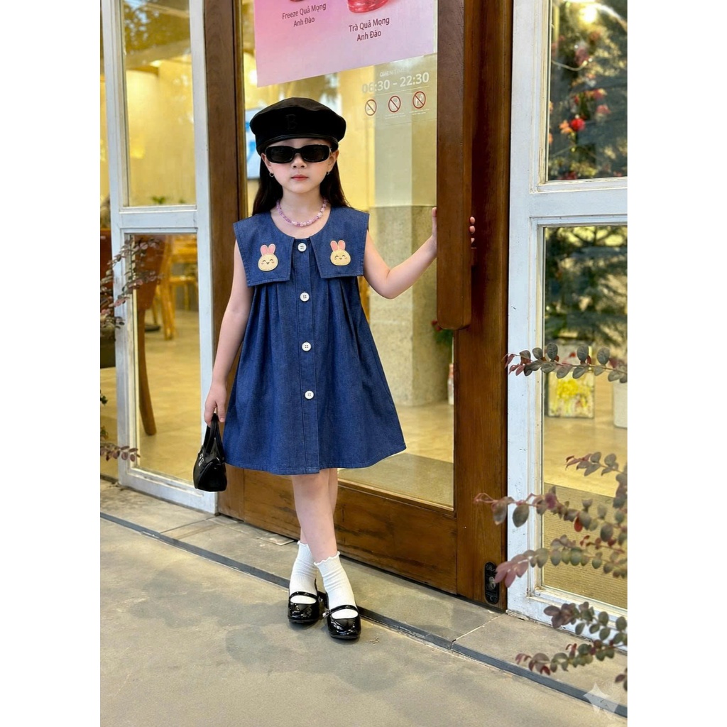 Váy bé gái, đầm bé gái mùa hè cổ thủy thủ chất bò mềm thoáng mát siêu xinh đi học đi chơi Size 8-40k SVB thỏ