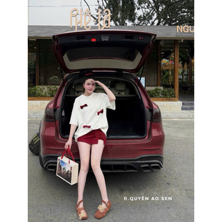 SET ÁO PHÔNG MIX CHÂN VÁY XẺ ĐÍNH NƠ HOT HIT