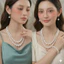 N972 bộ vòng cổ ngọc nhân tạo 4 món , vòng tay ngọc , bông tai ngọc ,chuỗi hạt ngọc