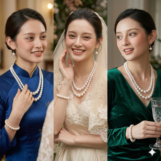 [ DAISYN ] N972 bộ vòng cổ ngọc nhân tạo 4 món  , vòng tay ngọc , bông tai ngọc ,chuỗi hạt ngọc