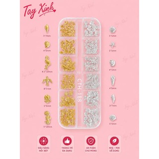 Hộp 12 Bộ Charm Biển Trang Trí Nail Cao Cấp - Charm Kim Loại Mạ Vàng/Bạc Đính Móng Tay 3D Phụ Kiện Nail Art Tay Xinh
