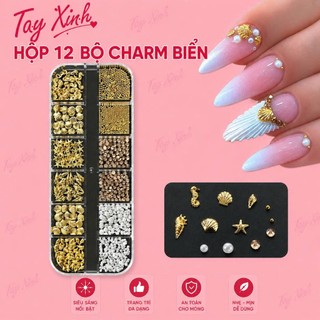 Hộp 12 Bộ Charm Biển Trang Trí Nail Cao Cấp - Charm Kim Loại Mạ Vàng/Bạc Đính Móng Tay 3D Phụ Kiện Nail Art Tay Xinh