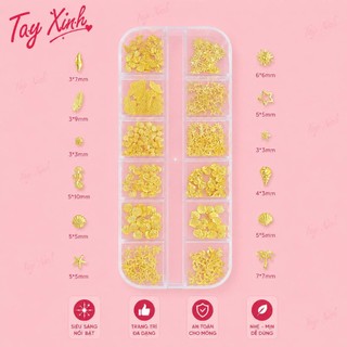 Hộp 12 Bộ Charm Biển Trang Trí Nail Cao Cấp - Charm Kim Loại Mạ Vàng/Bạc Đính Móng Tay 3D Phụ Kiện Nail Art Tay Xinh