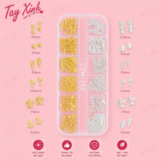 Hộp 12 Bộ Charm Biển Trang Trí Nail Cao Cấp - Charm Kim Loại Mạ Vàng/Bạc Đính Móng Tay 3D Phụ Kiện Nail Art Tay Xinh