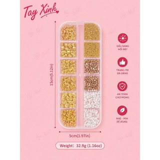 Hộp 12 Bộ Charm Biển Trang Trí Nail Cao Cấp - Charm Kim Loại Mạ Vàng/Bạc Đính Móng Tay 3D Phụ Kiện Nail Art Tay Xinh