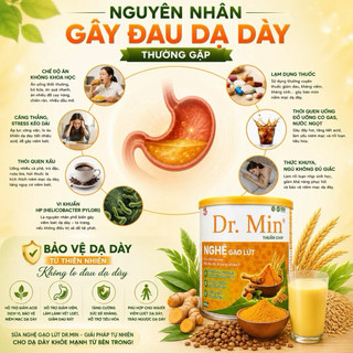 Sữa nghệ gạo lứt Dr.Min lon 400g hỗ trợ dạ dày, cải thiện đầy hơi khó tiêu, ợ hơi, làm liền vết loét