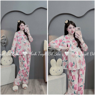 Bộ bầu- Bộ sau sinh-BỘ DÀI LANH HÌNH CỔ SEN NHIỀU MÀU, áo có khoá kéo,quần có chun chỉnh