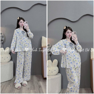 Bộ bầu- Bộ sau sinh-BỘ DÀI LANH HÌNH CỔ SEN NHIỀU MÀU, áo có khoá kéo,quần có chun chỉnh