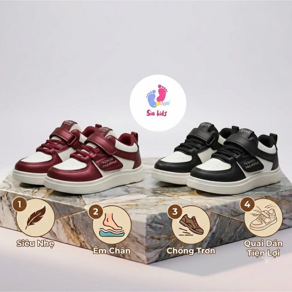 Giày Thể Thao Trẻ Em Quai Dán, Đế Êm Chống Trơn, Giày Sneaker Cho Bé Trai Bé Gái Đi Học Đi Chơi(G-3)