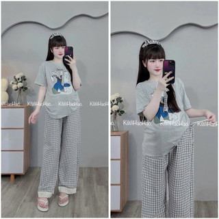 Bộ bầu - bộ sau sinh - BỘ QDAC ÁO COTTONG NGỰA QUẦN DÀI KẺ Kèm Dây Buộc Tóc - 2 Màu