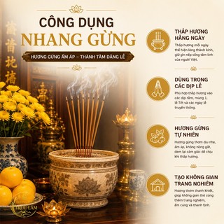 Nhang Gừng Thiên Nhiên Cuộn Tàn 80 Nén 40cm - Hương Gừng Thơm Dịu, Ít Khói, Thơm Phòng, Thờ Cúng