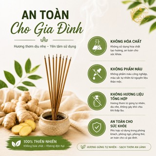 Nhang Gừng Thiên Nhiên Cuộn Tàn 80 Nén 40cm - Hương Gừng Thơm Dịu, Ít Khói, Thơm Phòng, Thờ Cúng