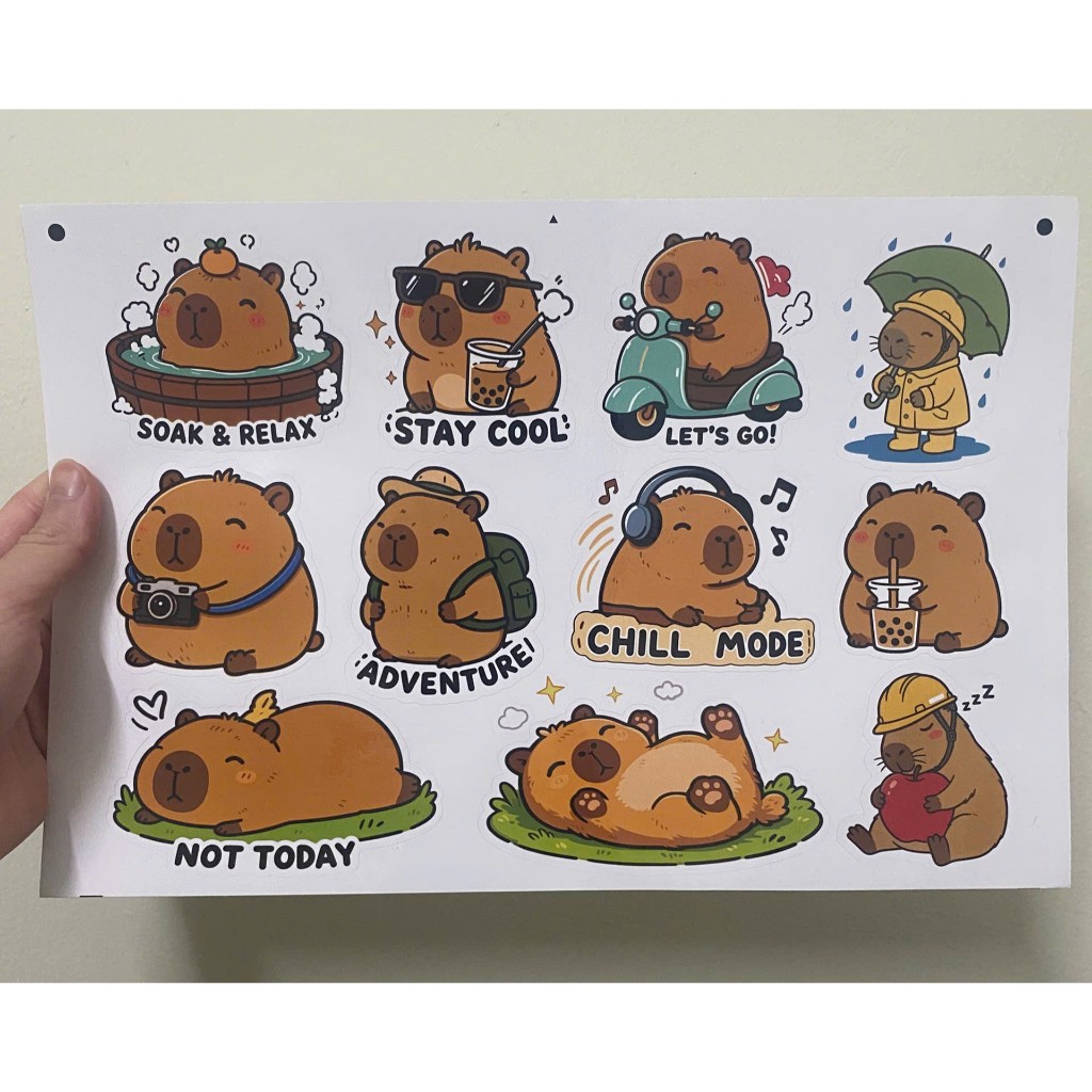 Sticker Capybara Dễ Thương Chống Nước – Decal Dán Laptop, Bình Nước, Vali, Xe Máy, Ô Tô