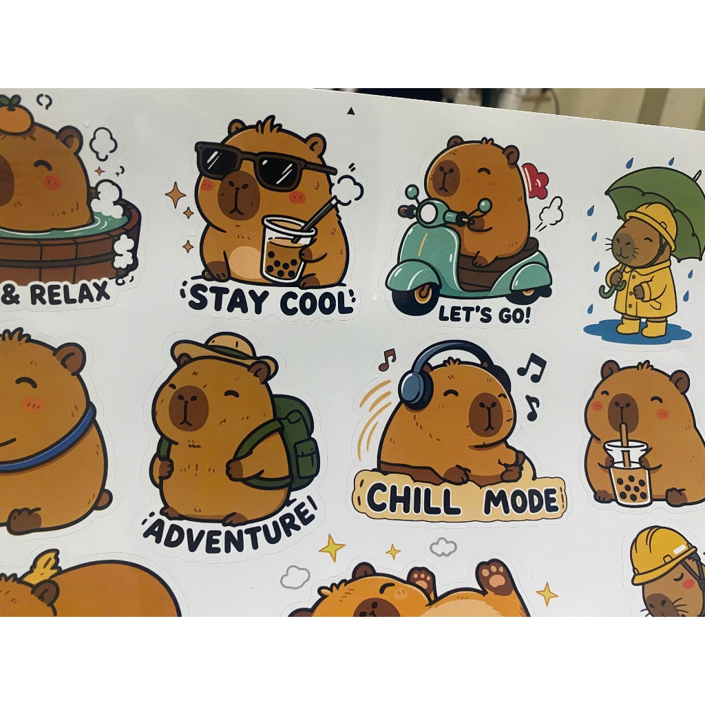 Sticker Capybara Dễ Thương Chống Nước – Decal Dán Laptop, Bình Nước, Vali, Xe Máy, Ô Tô