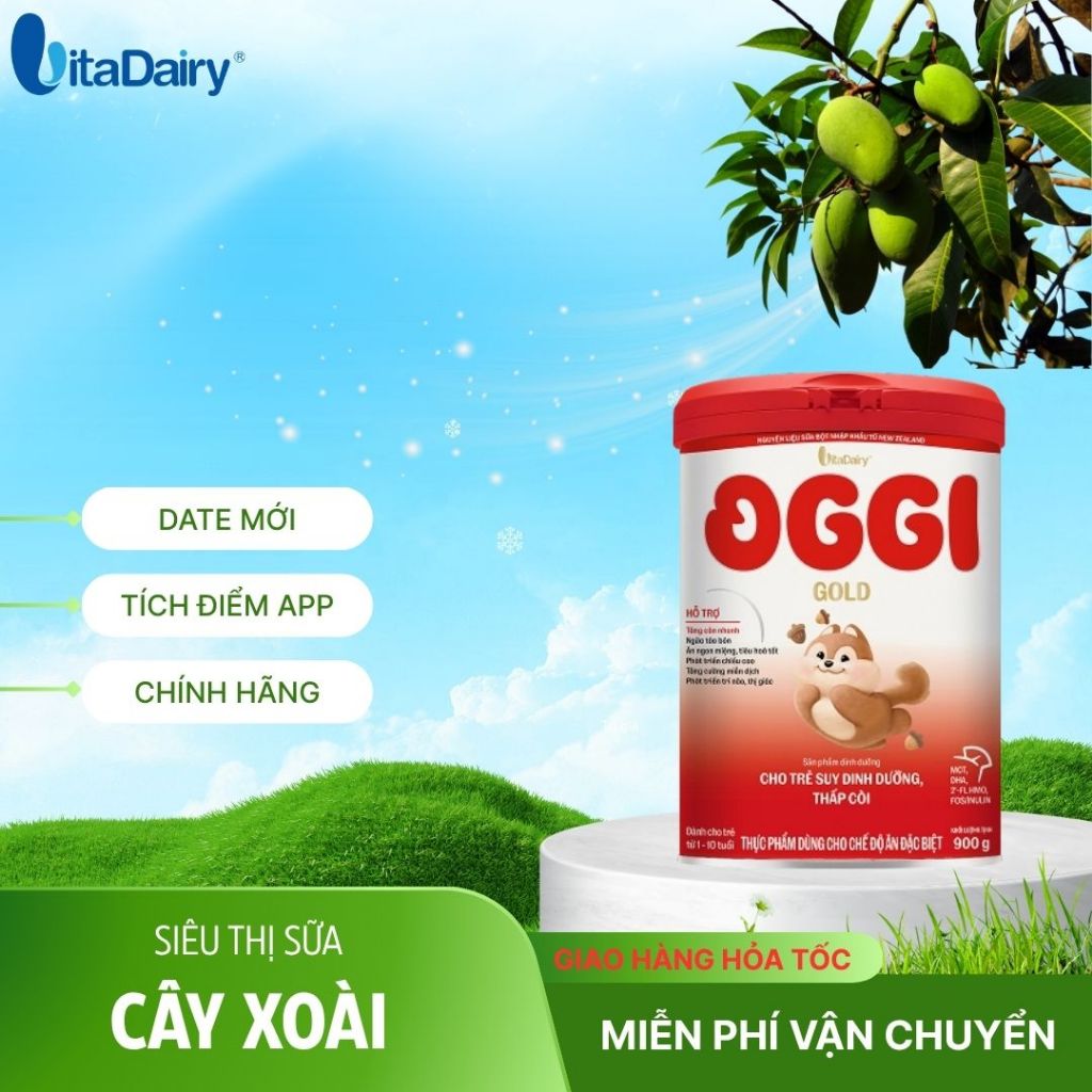 Combo 4-12 hộp Oggi Gold L900g, Sữa công thức cho trẻ suy dinh dưỡng, ngừa táo bón. Vitadairy.
