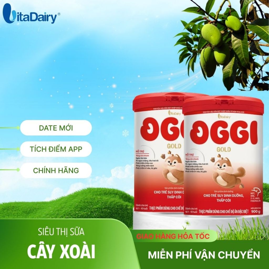 Combo 4-12 hộp Oggi Gold L900g, Sữa công thức cho trẻ suy dinh dưỡng, ngừa táo bón. Vitadairy.