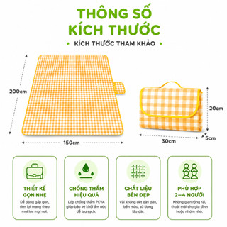 Thảm Trải Nền Du Lịch Họa Tiết Caro Gấp Gọn 1,5x2m GD119 - Thảm Sàn Cắm Trại Picnic Chống Thấm Nước