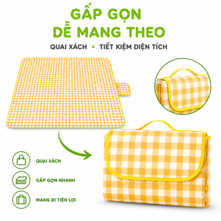Thảm Trải Nền Du Lịch Họa Tiết Caro Gấp Gọn 1,5x2m GD119 - Thảm Sàn Cắm Trại Picnic Chống Thấm Nước
