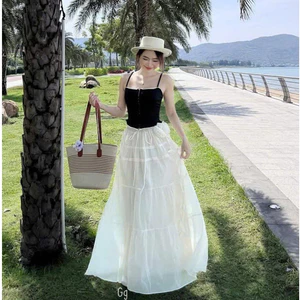 Set Váy Dài Hai Dây Maxi MNL-SV12 - Áo Hai Dây Đen Phối Chân Váy Trắng Dài, Tôn Dáng,Phù Hợp Đi Biển Du Lịch,Đi Chơi