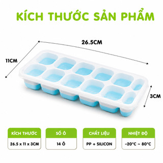 Set 2 Khay Làm Đá 14 Viên Đế Silicon Có Nắp Đạy GD125 - Khuôn Nhựa Làm Đá Viên Kem Đáy Silicon