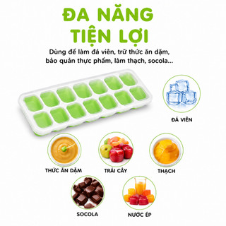 Set 2 Khay Làm Đá 14 Viên Đế Silicon Có Nắp Đạy GD125 - Khuôn Nhựa Làm Đá Viên Kem Đáy Silicon
