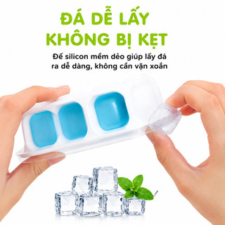 Set 2 Khay Làm Đá 14 Viên Đế Silicon Có Nắp Đạy GD125 - Khuôn Nhựa Làm Đá Viên Kem Đáy Silicon