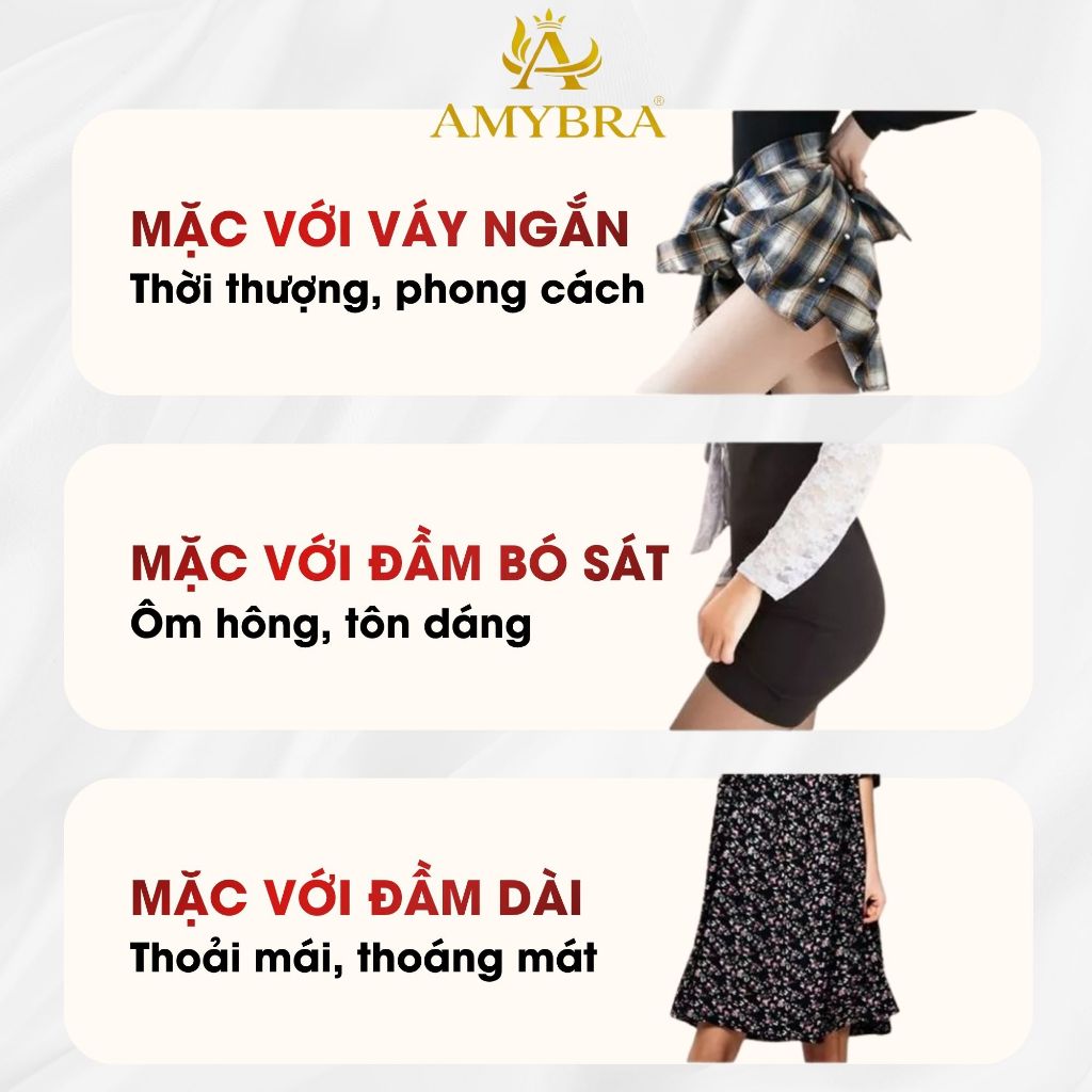 Quần mặc váy bảo hộ không lộ viền, quần mặc váy su đúc co dãn mềm mại, đáy may 2 lớp AMYBRA V8941