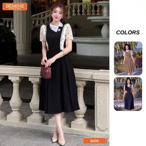 Đầm thiết kế BEMINE cổ đức lệch phối tơ dáng chữ A phù hợp đi làm-B498