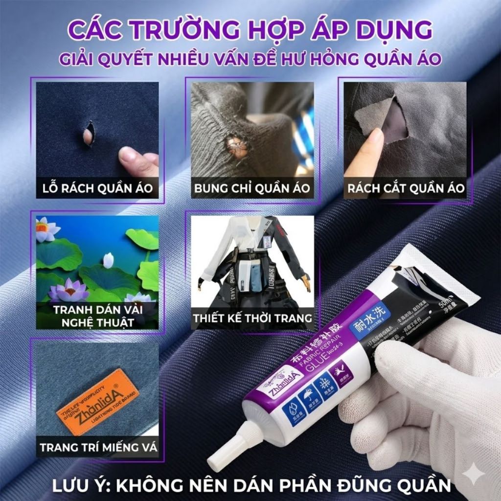 Keo dán siêu dính dán vải quần áo đồ handmade Zhanlida không khô cứng bền chắc 50ml
