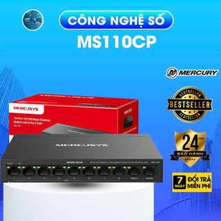 Bộ Chia Mạng Mercusys MS110CP | 8 Cổng 10/100 Mbps, 2 Cổng Gigabit, Truyền Xa 250m | Chính Hãng BH 2 Năm