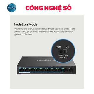 Bộ Chia Mạng Mercusys MS110CP | 8 Cổng 10/100 Mbps, 2 Cổng Gigabit, Truyền Xa 250m | Chính Hãng BH 2 Năm