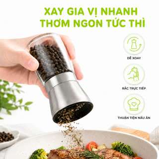 Lọ Xay Tiêu Cầm Tay Thủy Tinh Nắp Inox GD134 - Dụng Cụ Xay Hạt Tiêu Thủy Tinh Cầm Tay GD135