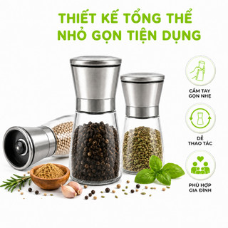 Lọ Xay Tiêu Cầm Tay Thủy Tinh Nắp Inox GD134 - Dụng Cụ Xay Hạt Tiêu Thủy Tinh Cầm Tay GD135