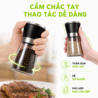 Lọ Xay Tiêu Cầm Tay Thủy Tinh Nắp Inox GD134 - Dụng Cụ Xay Hạt Tiêu Thủy Tinh Cầm Tay GD135