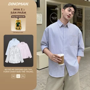 Áo Sơ Mi Oxford Dài Tay Kẻ Sọc Dino x Yumi Form Over Size Bản Cao Cấp Trẻ Trung Năng Động - SM01