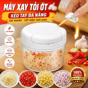 Máy Xay Tỏi Ớt Kéo Tay Mini Đa Năng - Dụng Cụ Xay Tỏi, Ớt, Hành, Gừng, Rau Củ Không Cần Điện Lưỡi Dao Inox Siêu Sắc