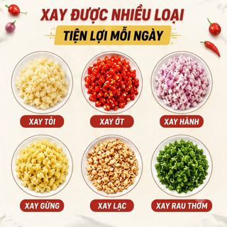 Máy Xay Tỏi Ớt Kéo Tay Mini Đa Năng - Dụng Cụ Xay Tỏi, Ớt, Hành, Gừng, Rau Củ Không Cần Điện Lưỡi Dao Inox Siêu Sắc