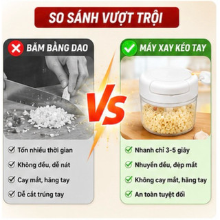 Máy Xay Tỏi Ớt Kéo Tay Mini Đa Năng - Dụng Cụ Xay Tỏi, Ớt, Hành, Gừng, Rau Củ Không Cần Điện Lưỡi Dao Inox Siêu Sắc