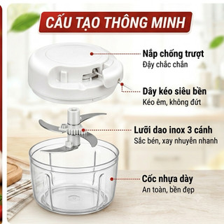 Máy Xay Tỏi Ớt Kéo Tay Mini Đa Năng - Dụng Cụ Xay Tỏi, Ớt, Hành, Gừng, Rau Củ Không Cần Điện Lưỡi Dao Inox Siêu Sắc