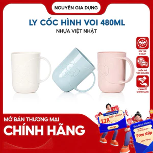 Ly cốc hình voi 480ml nhựa VIỆT NHẬT - Cho bé uống nước, đánh răng, họa tiết voi dễ thương
