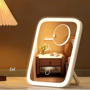 Gương Để Bàn Chân Sau Có Đèn LED Cảm Ứng Gương Trang Điểm Xoay Gập Điều Chỉnh Góc Soi Tiện Dụng