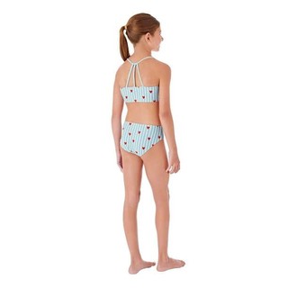 Bộ đồ bơi 2 mảnh cho bé họa tiết tim đỏ sọc xanh pastel, áo dây đan lưng Y co giãn mềm mại hàng VNXK