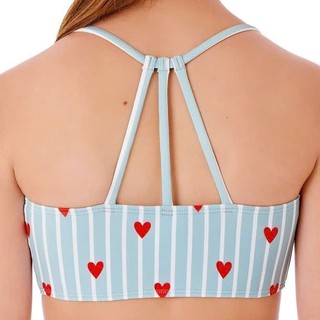 Bộ đồ bơi 2 mảnh cho bé họa tiết tim đỏ sọc xanh pastel, áo dây đan lưng Y co giãn mềm mại hàng VNXK