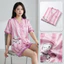 Bộ đồ ngủ Pijama quần cộc tay cộc in họa tiết, chất liệu lụa cát trơn mịn, mềm mại