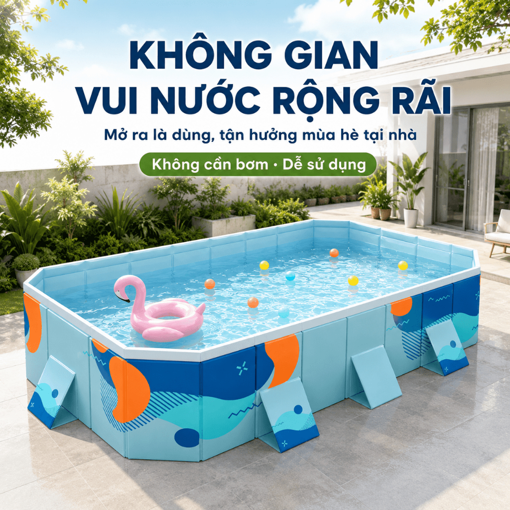 WTHB bể bơi ngoài trời cho gia đình – loại lớn, gấp gọn, không cần bơm hơi, phù hợp 1-10 người, không cần máy bơm