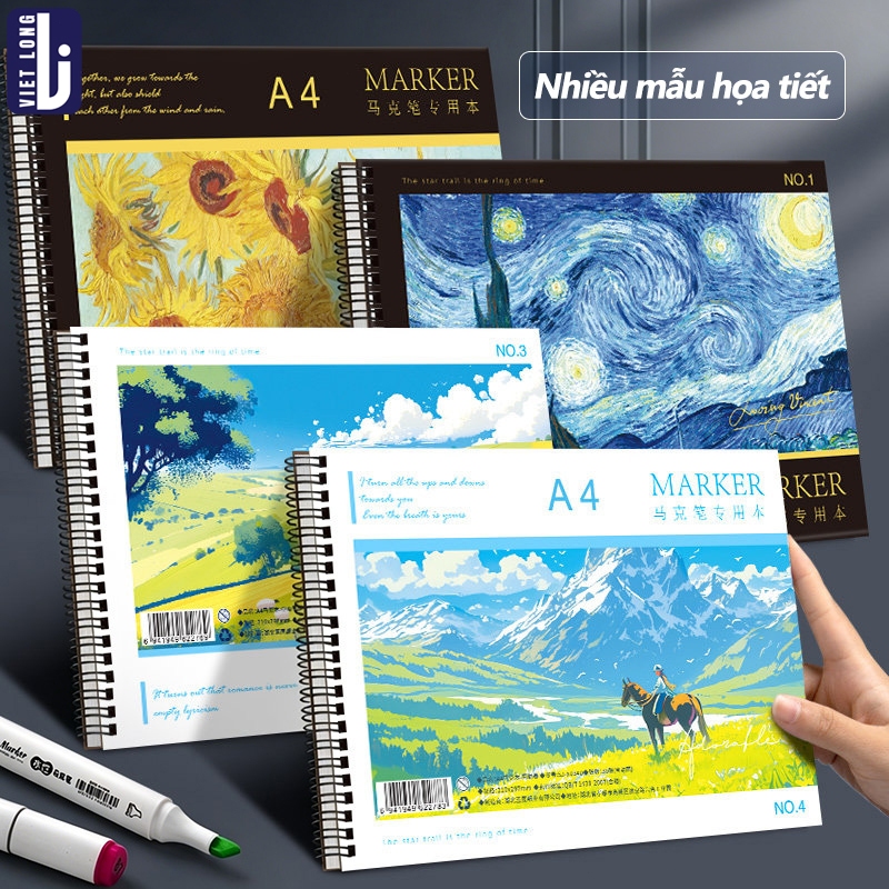 Sổ Vẽ A4/A5 Chuyên Dụng Cho Học Sinh, Giấy Siêu Dày Chống Thấm Hoàn Hảo Cho Màu Nước Và Sketch Marker, Lò Xo Tiện Lợi